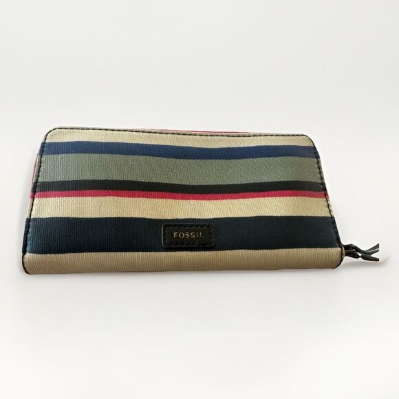 Fossil Eliza Blue Multi Color Striped Zip Around Wallet - Picture 2 of 13